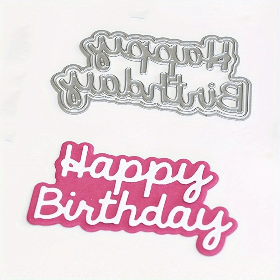 1pc Birthday Greeting Metal Cutting Dies, 1 Pc Silver Grey Die Cut Stencil For DIY Scrapbooking, Photo Album Decorative Embossing Paper Card Craft