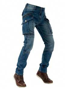 ESDVQ Elastic Slim-Fit Cargo Biker Jeans