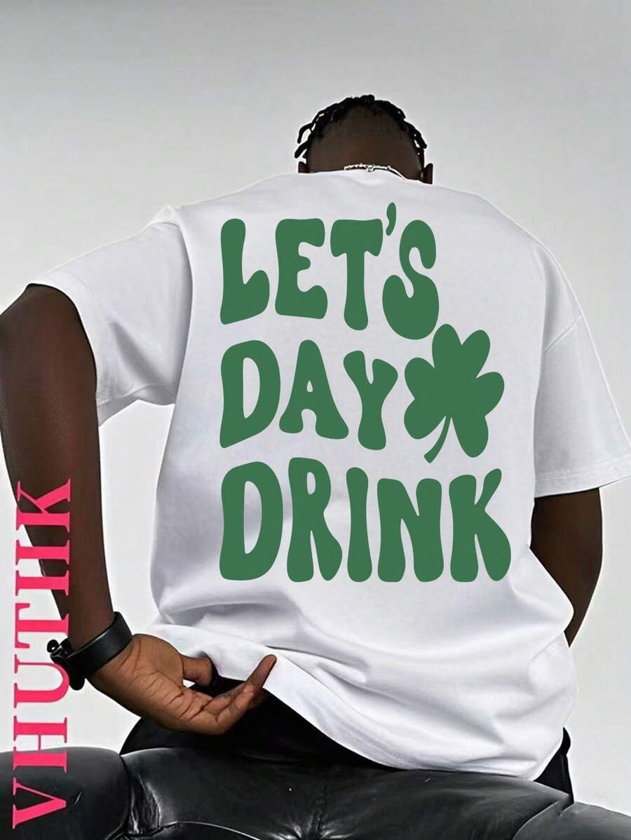 VHUTHK Double-Sided Printing (220 Pure Cotton T-Shirt)    Men's Summer Round Neck Short Sleeved Casual Pure Cotton Print  Saint Patrick's  Day