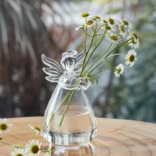 1 pieza Nuevo jarrón colgante de cristal con forma de ángel, vaso de flores creativo, decoración para el hogar y la oficina, regalo del Día de San Valentín, maceta para cultivo hidropónico