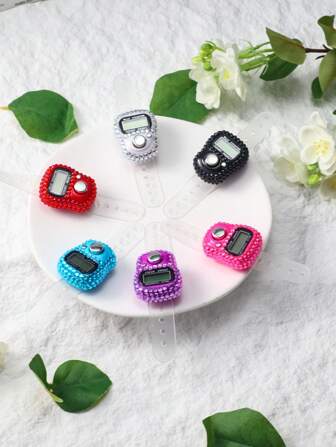 6 opciones de color Contador digital LED con rhinestones, Blanco/Negro/Rosa/Azul/Rojo/Púrpura, Adecuado para entrenamiento deportivo, Clicker de mano para alivio del estrés, Regalo de cumpleaños, Regalo de Ramadán, Obsequio para eventos
