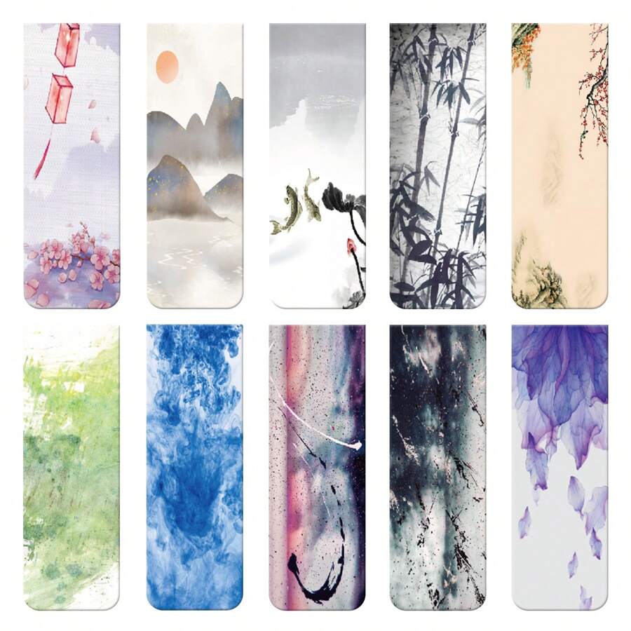10 件水墨画风格磁性书签，适合女士、男士、爱书人、学生教师阅读的页面标记（4.72 英寸 * 0.79 英寸） - 水墨風格 - 查看 1