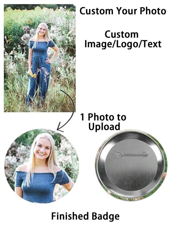 1/3/5/10/30/50/100pcs Custom Photo Pins Button Badge Bulk Personalized Logo Picture Name Text Metal Pinback Buttons Customized Face Pin For Backpacks Ties Hats Bags Weddings Parties Business Conferences, Round Customized Ideal Gift