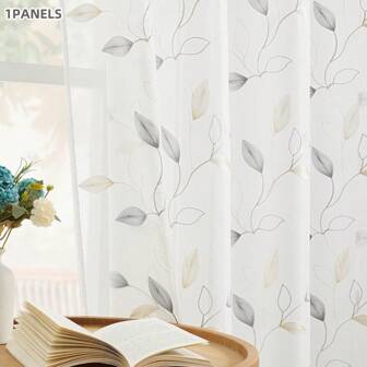 1 件刺绣花卉藤蔓农舍薄纱窗帘，透明窗帘适用于客厅、卧室和家居装饰，带杆袋顶部