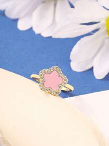 1pc Simple 5-Petal Cubic Zirconia Women's Open Ring, Fashion Versatile Gift For Date, Birthday, Everyday Wear - Pink - View 4