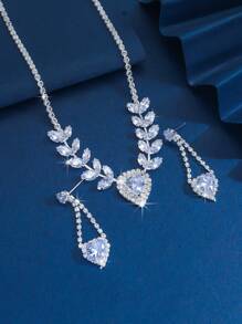 3pcs Full Crystal Rhinestones Colorful Heart Pendant Necklace & Earrings Wedding Jewelry Set - Multicolor - View 3