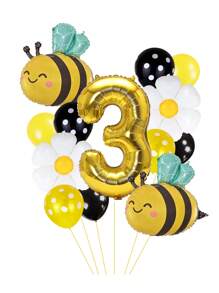13pcs/Set 32 Inch Gold/Black 0-9 Number Balloons, Giant Bee Shaped Foil Balloon, Daisy/White Flower Balloons (Approx. 42cm Diameter), 12 Inch Yellow/Black Polka Dot Balloons, Creating A Dreamy Bee-Themed Party For Birthday Celebration, Spring Outdoor Party, Business Events, Etc.
