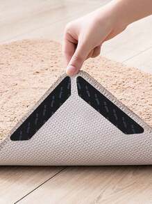 2/6片装可水洗PU地毯胶带，防滑，可重复使用地毯固定带 - 黑色 - 查看 5