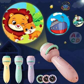 8pcs LED Mini Projector Flashlight, Educational Science Toy With 64 Patterns Of Animals, Dinosaurs, Vehicles, Space, Ideal For Halloween, Christmas Stocking Stuffers