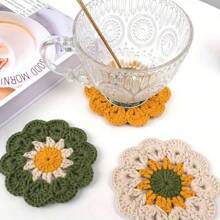 4 piezas/3 piezas/2 piezas Posavasos de ganchillo hechos a mano con flores tejidas, manteles de taza de té, suministros para fiestas de té, posavasos tejidos divertidos y lindos, pequeños tapetes de encaje, regalos de tela para mujeres, decoración de mesa navideña
