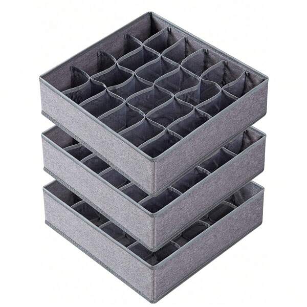 1/2/3pcs 24-Grids Underwear Storage Box, Drawer Style Mesh Foldable Storage Bin, Household Compartment Bra, Fabric Socks Organizer Bag