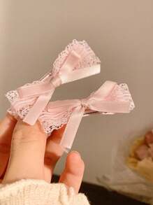 1 件/2 件 White Tea Delight - 女士白色蕾丝蝴蝶结发夹，侧夹洛丽塔鳄鱼发饰 - 粉紅蝴蝶結A款 - 查看 17