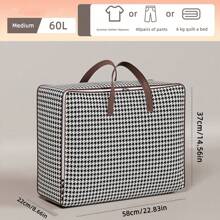 1pc Houndstooth Pattern Tote Storage Bag, Minimalist Design Non-Woven Fabric Rectangular Large Capacity Seasonal Clothes Quilt Storage Bag, Thick Dustproof Moisture-Proof Travel Luggage Bag, Large Capacity Home Organizer Bag, For Home Use