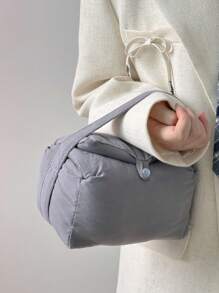 时尚女士灰色帆布相机包 - 轻巧紧凑的方形手提包，配有安全带扣、可拆卸肩带和相机保护垫隔层，适合摄影师的相机包