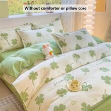 4pcs Heart & Bear Print Bedding Set (1 Duvet Cover + 2 Pillow Covers + 1 Flat Sheet, Without Pillow And Quilt), Soft & Breathable, Machine Washable, Suitable For Bedroom Decor, All Season