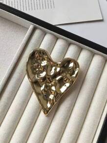 1 pieza Broche en forma de corazón con volante asimétrico de metal, corsage exquisito de alta gama, boutonniere único para traje, suéter - broche de corazon - Ver 3