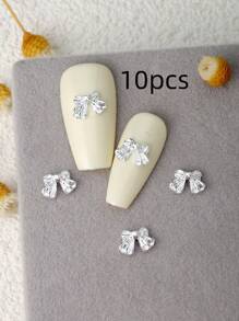 Mini Bow Nail Charms 10pcs 3D Gold Silver Tie Alloy Nail Art Decorations DIY Gift For Girls Nail Gems Nail Supplies For Accessories Adorn Nails Shoes Clothes Bags Crafts Decoration
