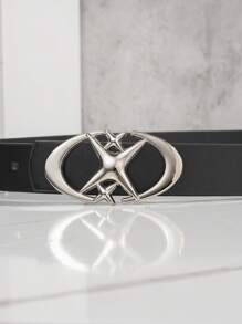 1 件女士时尚 PU 腰带，配新月和星形扣，百搭装饰 - 黑色 - 查看 2