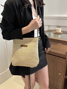 Bolso de paja para mujer portátil, ideal para primavera y verano, muy adecuado para negocios, universidad, escuela primaria, secundaria, viajes, fiestas, trabajo, transporte, oficina, estadio, deportes, vacaciones, playa, bolso de hombro