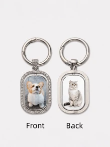 1 Customized Double-Sided Photo Keychain, DIY Sublimation Heat Transfer Image, Single-Sided Diamond Inlaid Rotating Double-Sided Rectangular Buckle Function Keychain, Special Gift Style, Suitable For Party Gifts, Mother Gifts Or Various Holiday Gifts