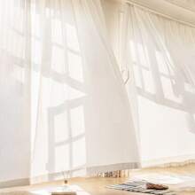 1pc White Vertical Stripe Sheer Curtain, Nordic Minimalist Solid Style, Rod Pocket Design, Easy To Hang, Washable, Premium Voile Fabric, Soft & Breathable, Filtering Light, Modern Home Window Privacy Decor, Suitable For Bedroom, Living Room, Bathroom, Dining Room, Closet, Office