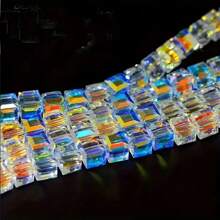50pcs Shiny Artificial Crystal Cube Beads 4/6/8mm - Ideal For DIY Jewelry Making, Bracelets, Necklaces, Earrings - Craft Materials For Small Businesses - New AB - View 3