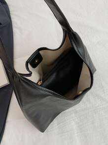 Set Of 3-In-1 Casual Women Handbag, Large Capacity, Solid Color PU Leather, Shoulder/Underarm/Clutch Bags - Black - View 5