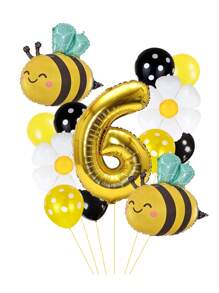 13pcs/Set 32 Inch Gold/Black 0-9 Number Balloons, Giant Bee Shaped Foil Balloon, Daisy/White Flower Balloons (Approx. 42cm Diameter), 12 Inch Yellow/Black Polka Dot Balloons, Creating A Dreamy Bee-Themed Party For Birthday Celebration, Spring Outdoor Party, Business Events, Etc.