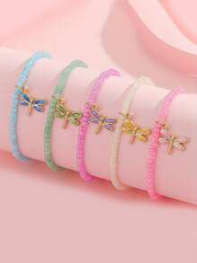 1 套彩色串珠手链套装，带蜻蜓和蝴蝶吊坠，波西米亚风格手工珠宝，适合女孩 - 彩色 - 查看 2