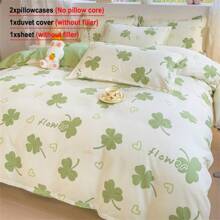 4pcs Heart & Bear Print Bedding Set (1 Duvet Cover + 2 Pillow Covers + 1 Flat Sheet, Without Pillow And Quilt), Soft & Breathable, Machine Washable, Suitable For Bedroom Decor, All Season