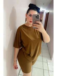 Camiseta de manga caída y pantalonetas de ciclista - Camel - Ver 4