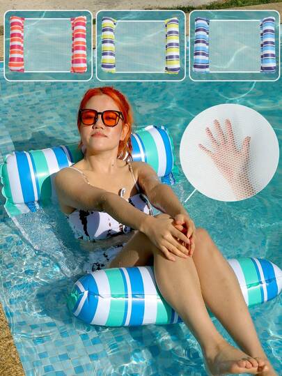 1pc Inflatable Water Hammock Lounger Dual-Color Adult Pool And Beach Floating Raft Party Floats, Perfect Summer Gift For Relaxation And Fun In Swimming Pool