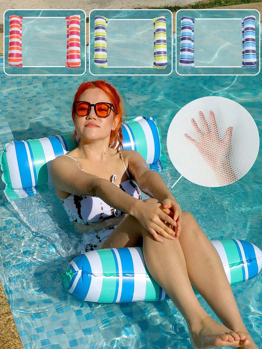 1pc Inflatable Water Hammock Lounger Dual-Color Adult Pool And Beach Floating Raft Party Floats, Perfect Summer Gift For Relaxation And Fun In Swimming Pool - Orange - View 1