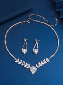 3pcs Full Crystal Rhinestones Colorful Heart Pendant Necklace & Earrings Wedding Jewelry Set - Multicolor - View 10