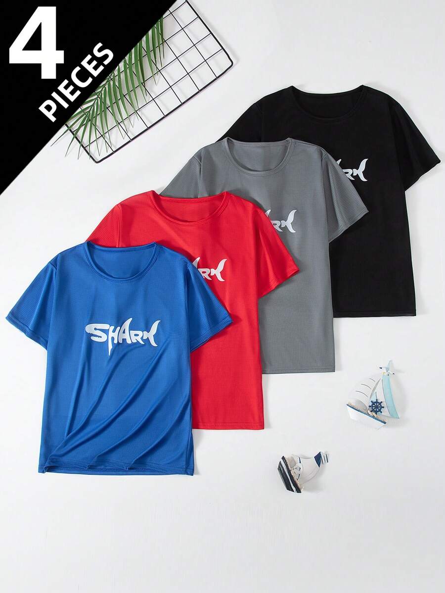 13歳から18歳向け 4点セット スポーツ半袖Tシャツ、通気性メッシュ アクティブトップス アウトドア、ランニング、バスケットボール、サッカー向け - マルチカラー - チェックする 1