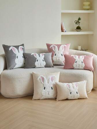 1 件复活节兔子刺绣抱枕套，适合家居装饰、客厅、卧室、派对