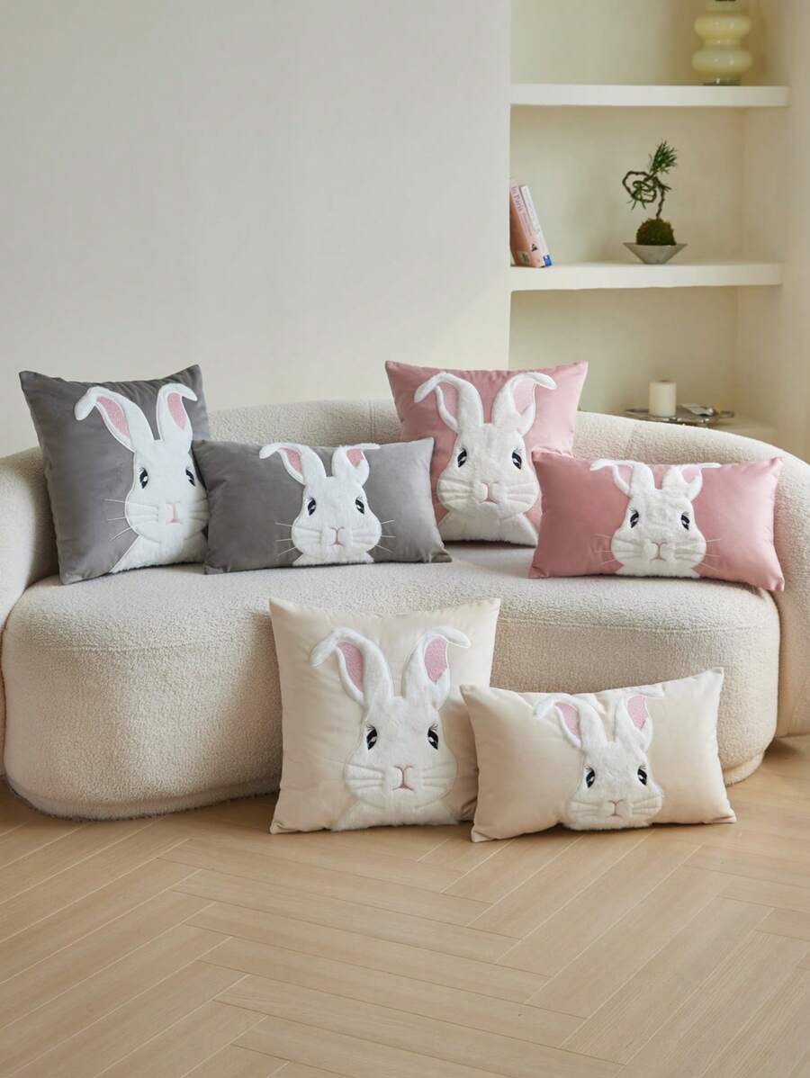 LCUHPCL 1 件复活节兔子刺绣抱枕套，适合家居装饰、客厅、卧室、派对