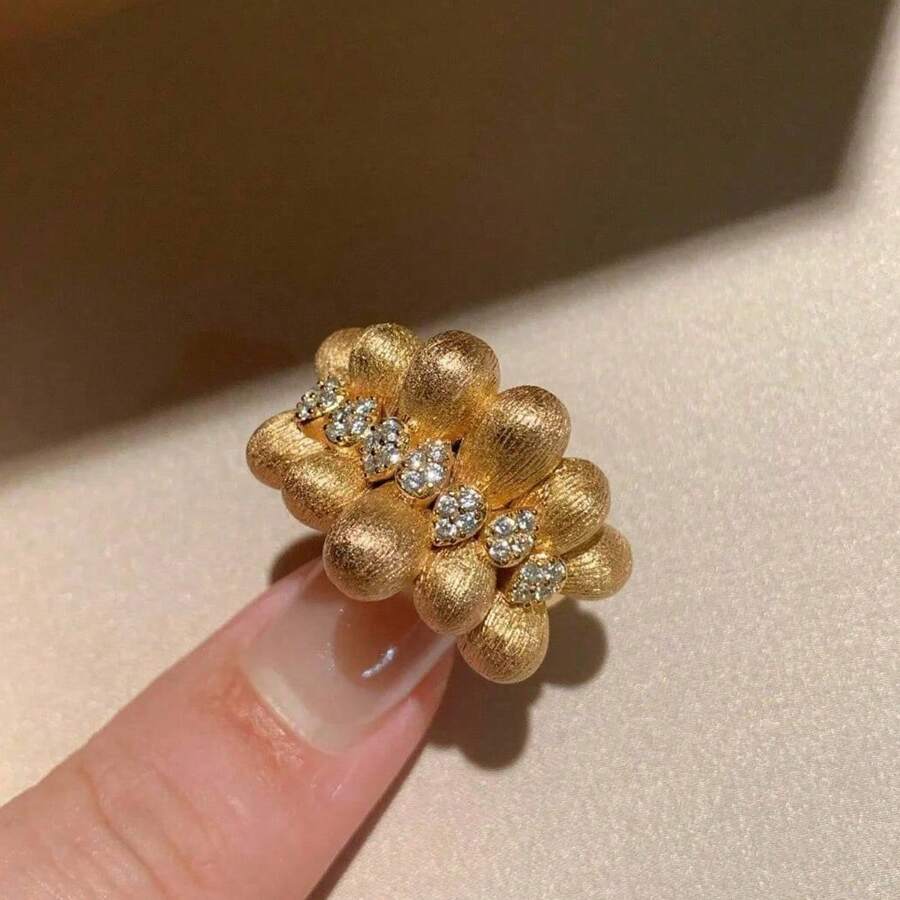 1 件复古纹理奢华优雅合成锆石可调节女士戒指，适合日常佩戴