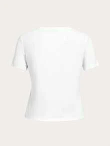Women's Summer Palm Tree & Letter Print Crew Neck Short Sleeve Casual T-Shirt, Summer Beach Vacation, For Summer Graphic Tee Women - White - View 7