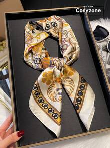 1pc Women Elegant Retro Paisley Floral Print 27.6inch Square Scarf, Versatile Lightweight Silk-Like Fabric Bandana, Headband, Suitable For Decorative Accessories Year-Round - Multicolor - View 1