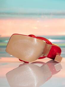 Women's Sandals With Multiple Straps, PU Material Square Toe High Heel Shoes, Summer New Narrow Heel Open Toe High Heel Comfortable Elegant High Heels Mules Suitable For Beach Party - Red - View 6