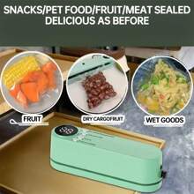 一台便携式手持电动真空封口机，无线便携式包装封口机，带三合一食品真空保鲜袋和真空密封拉链袋，薯片袋热封机，适用于薯片零食袋食品储存（可重复使用真空袋）