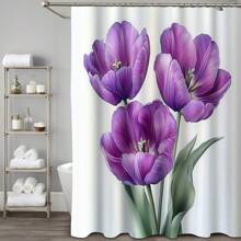Juego de 1/4 cortinas de ducha para el Día de la Madre, con flores brillantes, para el Día del Presidente, lluvia de primavera, impermeables, estampados con estilo y funcionales, para decoración del hogar, para cada baño, ducha y bañera, con 12 ganchos y tapete de baño lavable a máquina, multiestilo