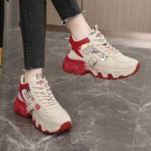 New 2025 Color Blocking Platform Chunky Sneakers For Women, Breathable Casual Height-Increasing Shoes
