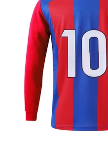 [Custom-Made] 2pcs Messi Style Sports Training Moisture-Wicking Long Sleeve Sportswear Set, Size 10#, Suitable For Football, Exercise, Everyday Wear, With Customized Name Stylish, Fashion, Hipster, Casual, Minimal Chic Personalized, Customized, Custom, Unique Guy Costumes, Capsule Wardrobe, Boy Basic/Street Style Ideal Gifts For Him Boyfriend, Family, Friends For Birthdays, For Vacation/Holiday, For School/Competition, For Sports/Climbing