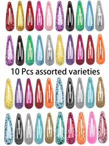 5/10/20pcs Glitter Drop Oil Hair Clips For Teen, Sparkling Side Drop Hairpins, Fashion Teen Hair Accessories With Candy Colors & Shallot Powder Shade - Multicolor - View 6