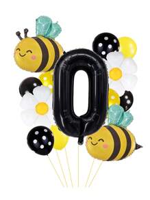 13pcs/Set 32 Inch Gold/Black 0-9 Number Balloons, Giant Bee Shaped Foil Balloon, Daisy/White Flower Balloons (Approx. 42cm Diameter), 12 Inch Yellow/Black Polka Dot Balloons, Creating A Dreamy Bee-Themed Party For Birthday Celebration, Spring Outdoor Party, Business Events, Etc.