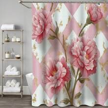 Juego de 1/4 cortinas de ducha para el Día de la Madre, con flores brillantes, para el Día del Presidente, lluvia de primavera, impermeables, estampados con estilo y funcionales, para decoración del hogar, para cada baño, ducha y bañera, con 12 ganchos y tapete de baño lavable a máquina, multiestilo