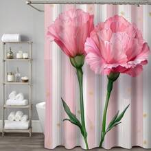 Juego de 1/4 cortinas de ducha para el Día de la Madre, con flores brillantes, para el Día del Presidente, lluvia de primavera, impermeables, estampados con estilo y funcionales, para decoración del hogar, para cada baño, ducha y bañera, con 12 ganchos y tapete de baño lavable a máquina, multiestilo