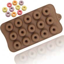 1 件/2 件/15 孔硅胶甜甜圈烘焙模具 DIY 巧克力软糖软糖饼干模具 - 咖啡棕 - 查看 3